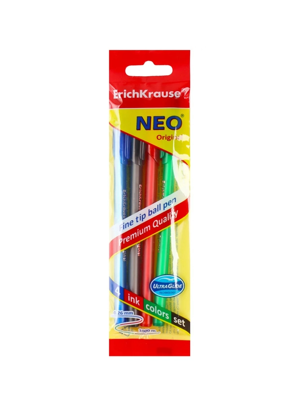 Набор из 4 ручек шариковых ErichKrause Neo®Stick Original 0.7, цвет: син, черн, красн, зел