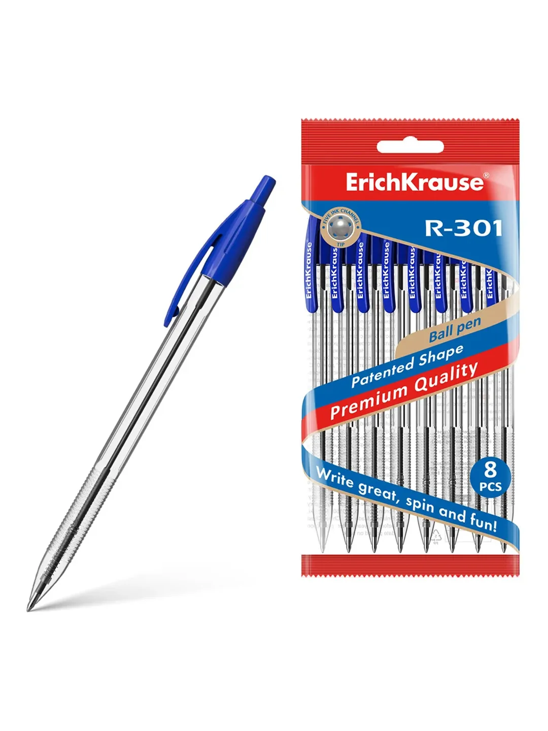 Набор из 8 ручек шариковых автоматических ErichKrause R-301 Matic Classic 1.0, цвет синий