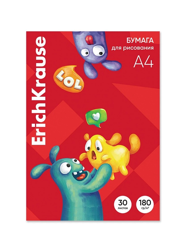 Бумага для рисования в картонной папке ErichKrause Jolly Friends, А4, 30 листов