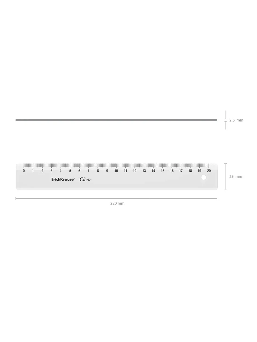 Линейка пластиковая ErichKrause Clear, 20см, прозрачный