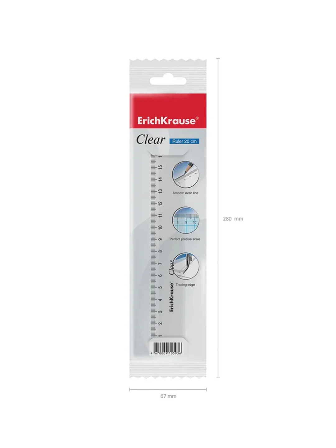 Линейка пластиковая ErichKrause Clear, 20см, прозрачный