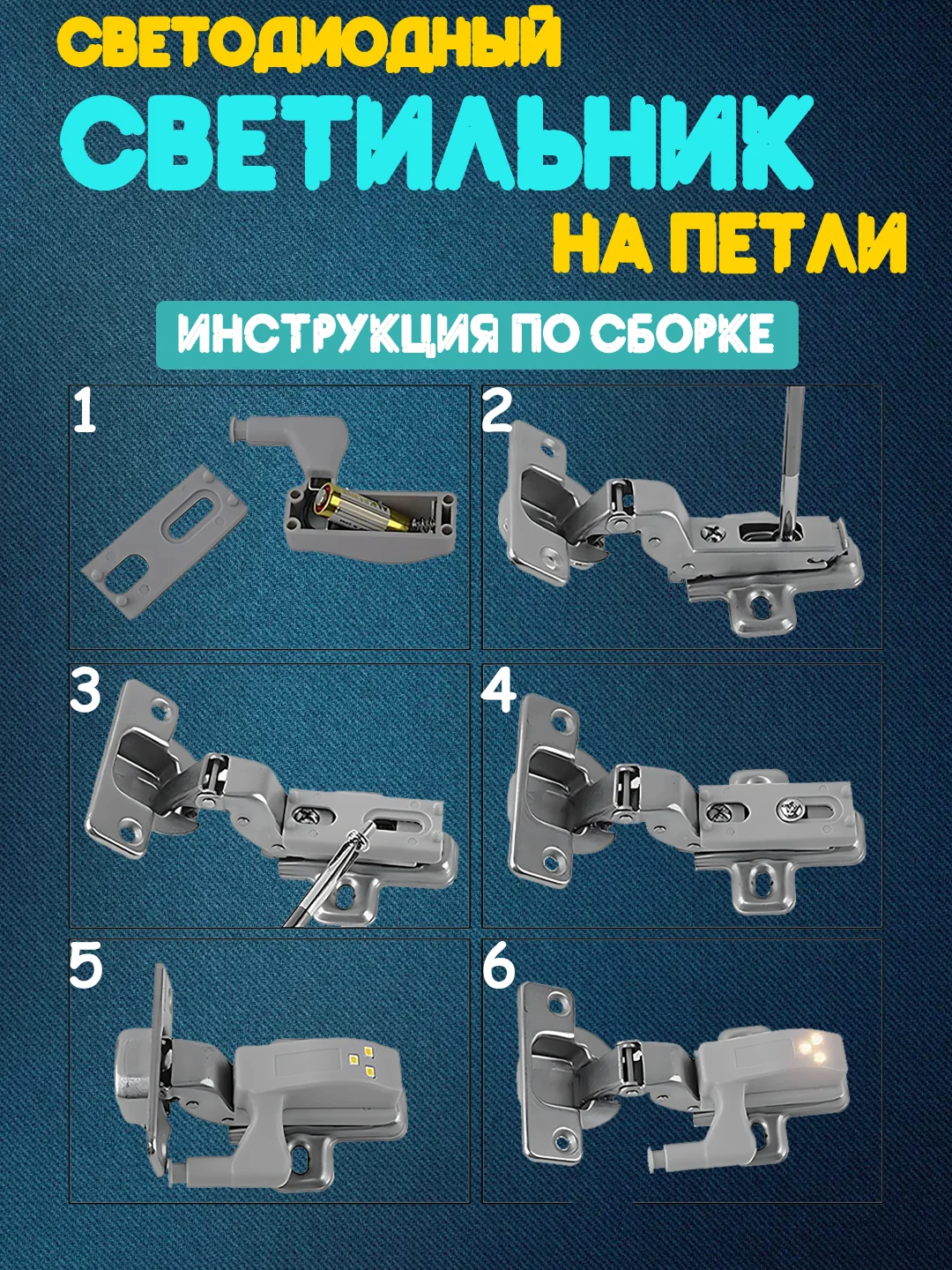 Светодиодная подсветка для шкафа на петли / LED светильник для мебели / для кухни