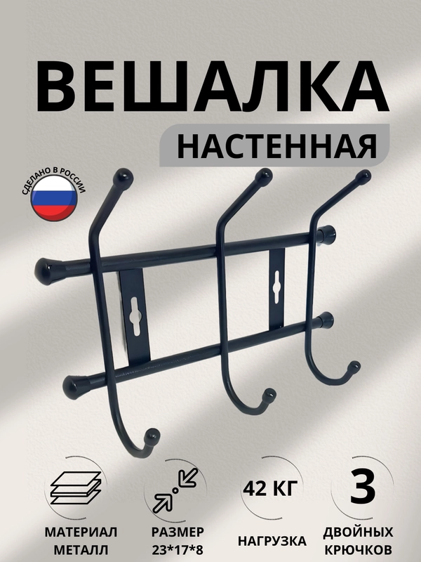 Вешалка настенная металлическая для хранения одежды