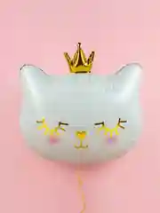 Белый воздушный шар "Котенок принцесса", розовый / черный / белый