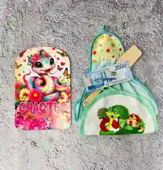 Новогодний подарочный набор: 2 шт полотенца, лопатка, разделочная доска, сувенирная купюра