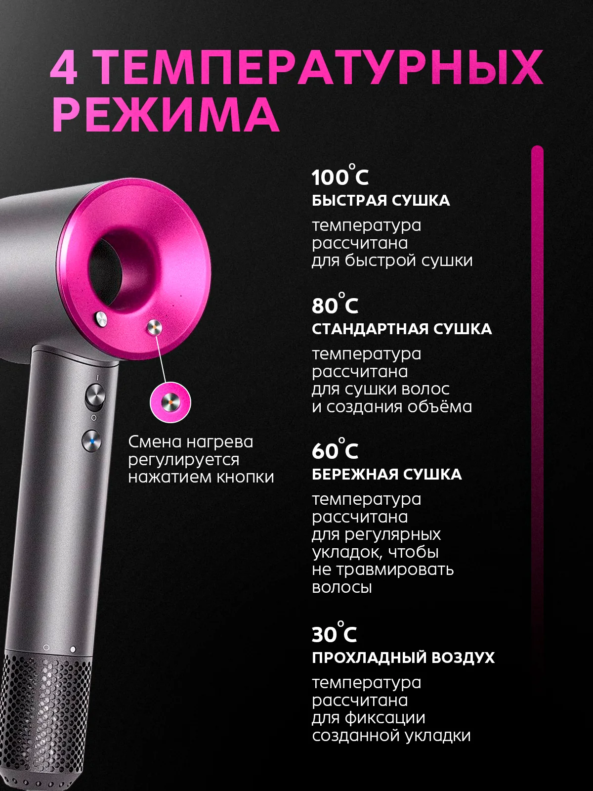 Розовый профессиональный фен для волос, стайлер, мультистайлер, ионизатор, 5 насадок