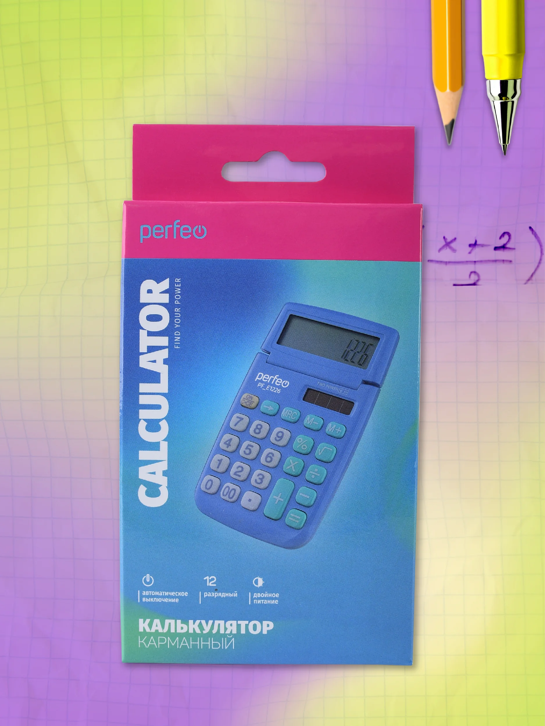 Калькулятор карманный Perfeo PFЕ1226, 12-разр., синий