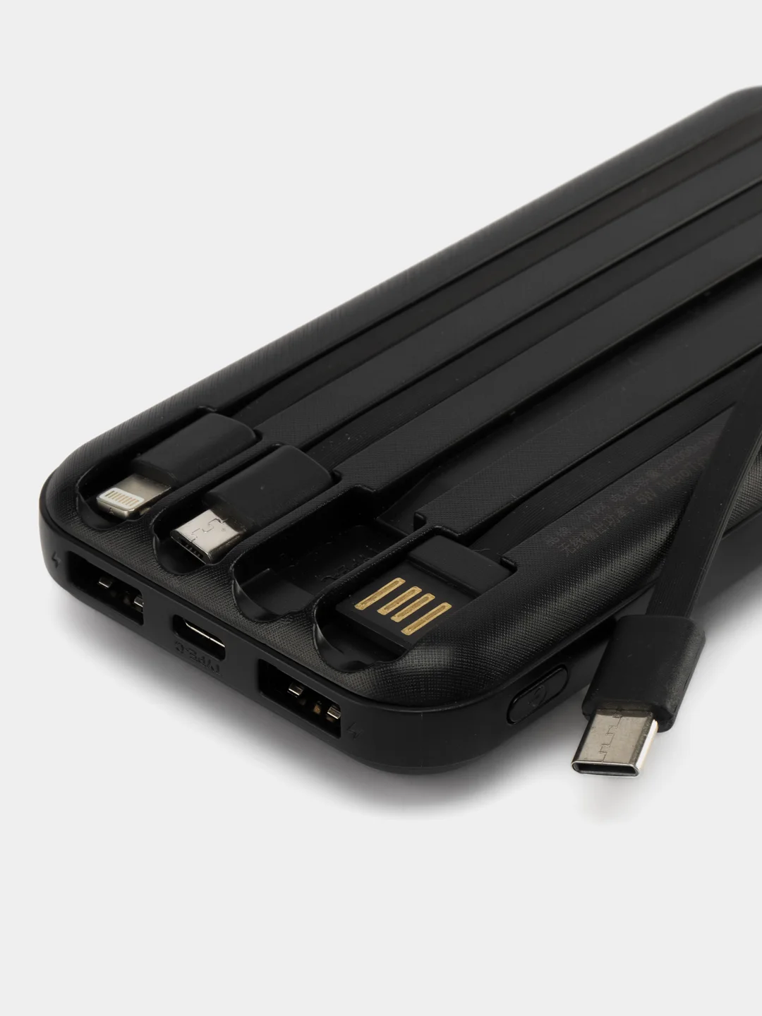 Черный повербанк 30000mah, внешний аккумулятор c быстрой зарядкой с встроенными кабелями