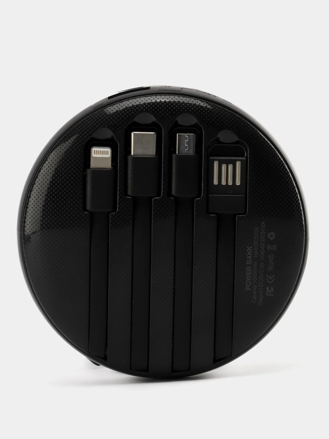 Черный повербанк 10000mah / Портативный внешний аккумулятор powerbank со встроенными кабелями