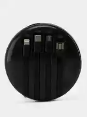 Черный повербанк 10000mah / Портативный внешний аккумулятор powerbank со встроенными кабелями