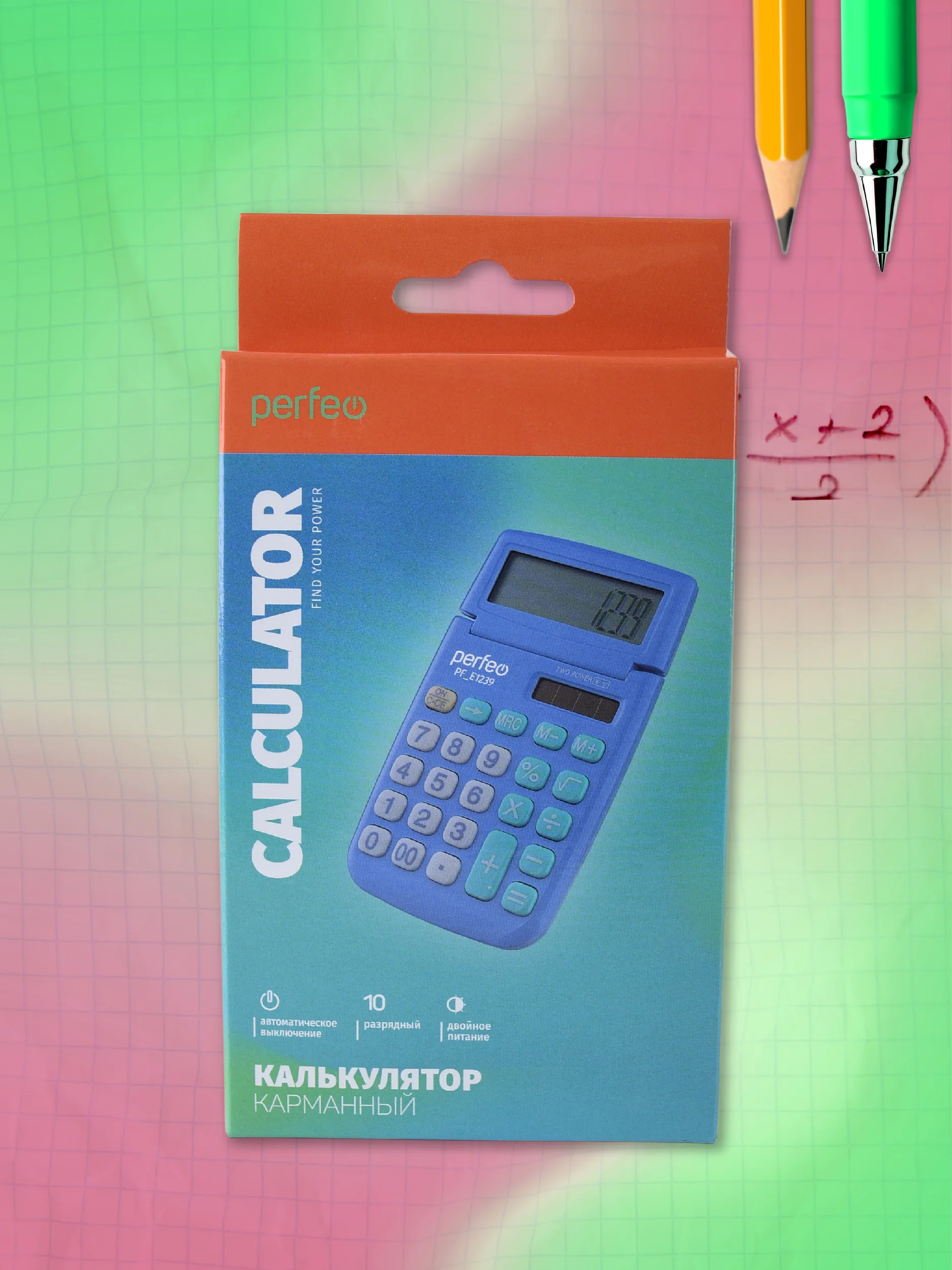 Калькулятор карманный Perfeo PFЕ1239, 10-разр., синий