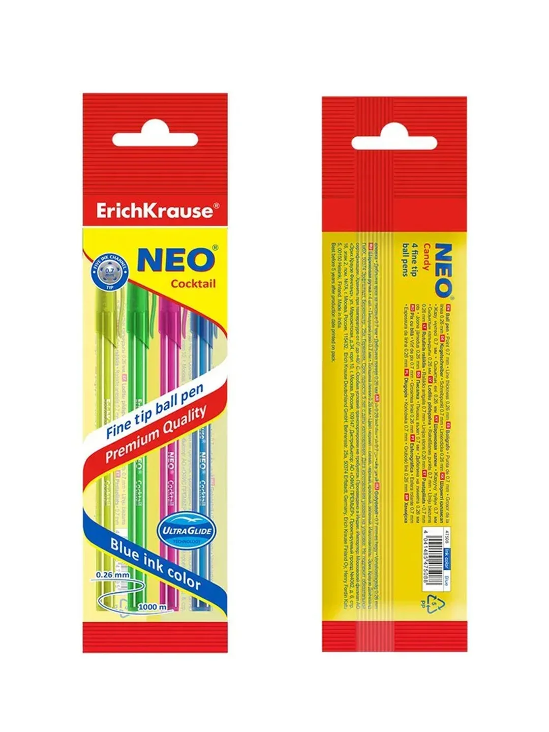 Набор из 4 ручек шариковых ErichKrause Neo® Stick Cocktail 0.7, цвет чернил синий