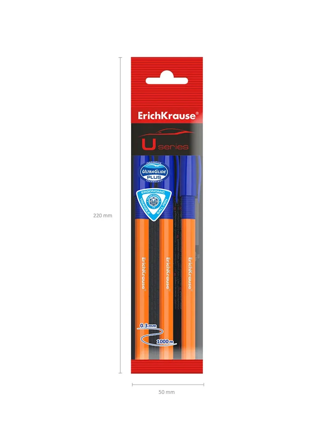 Набор из 3 ручек шариковых ErichKrause U-109 Stick&Grip Orange 0.7, цвет чернил синий
