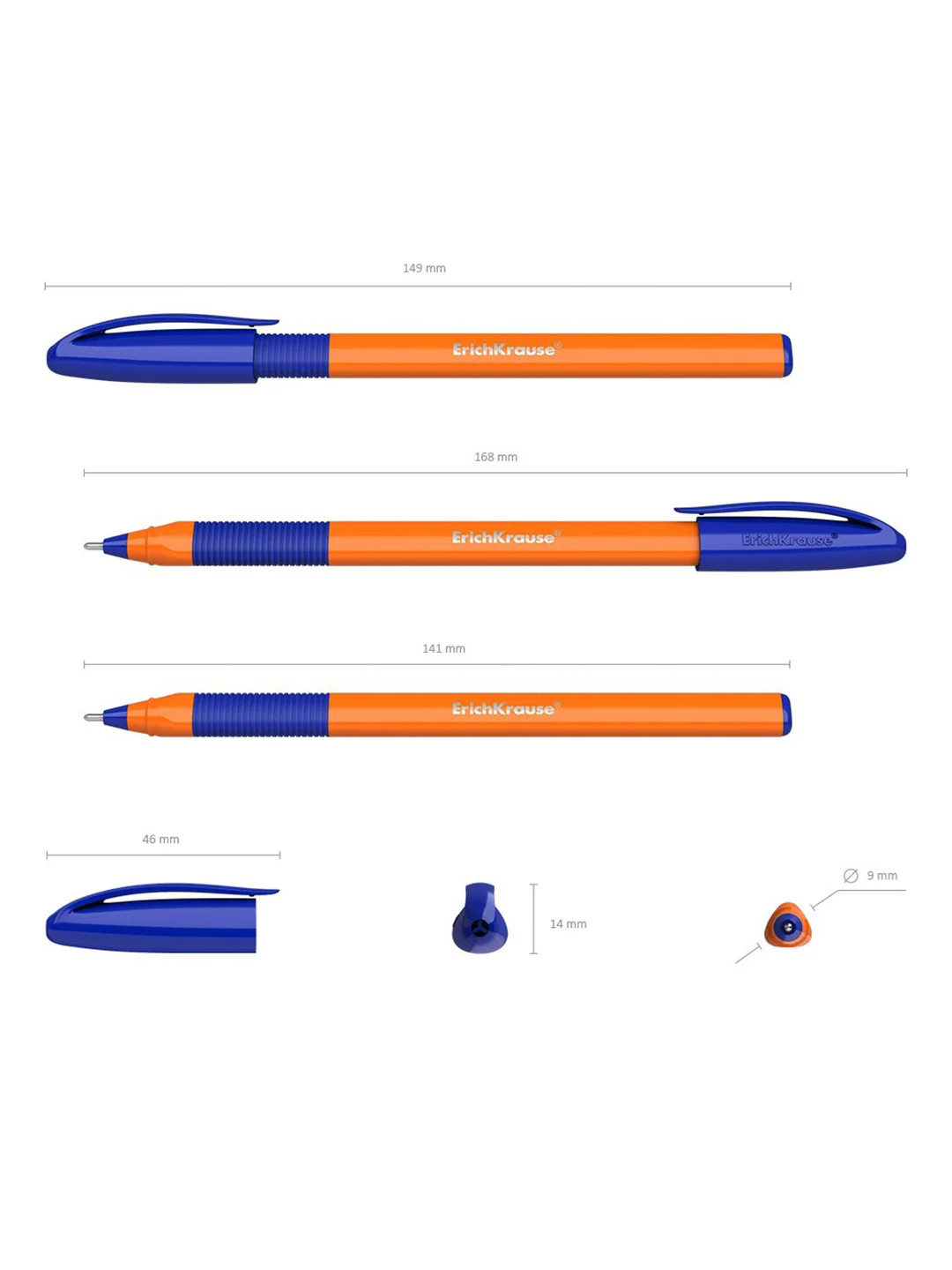 Набор из 3 ручек шариковых ErichKrause U-109 Stick&Grip Orange 0.7, цвет чернил синий