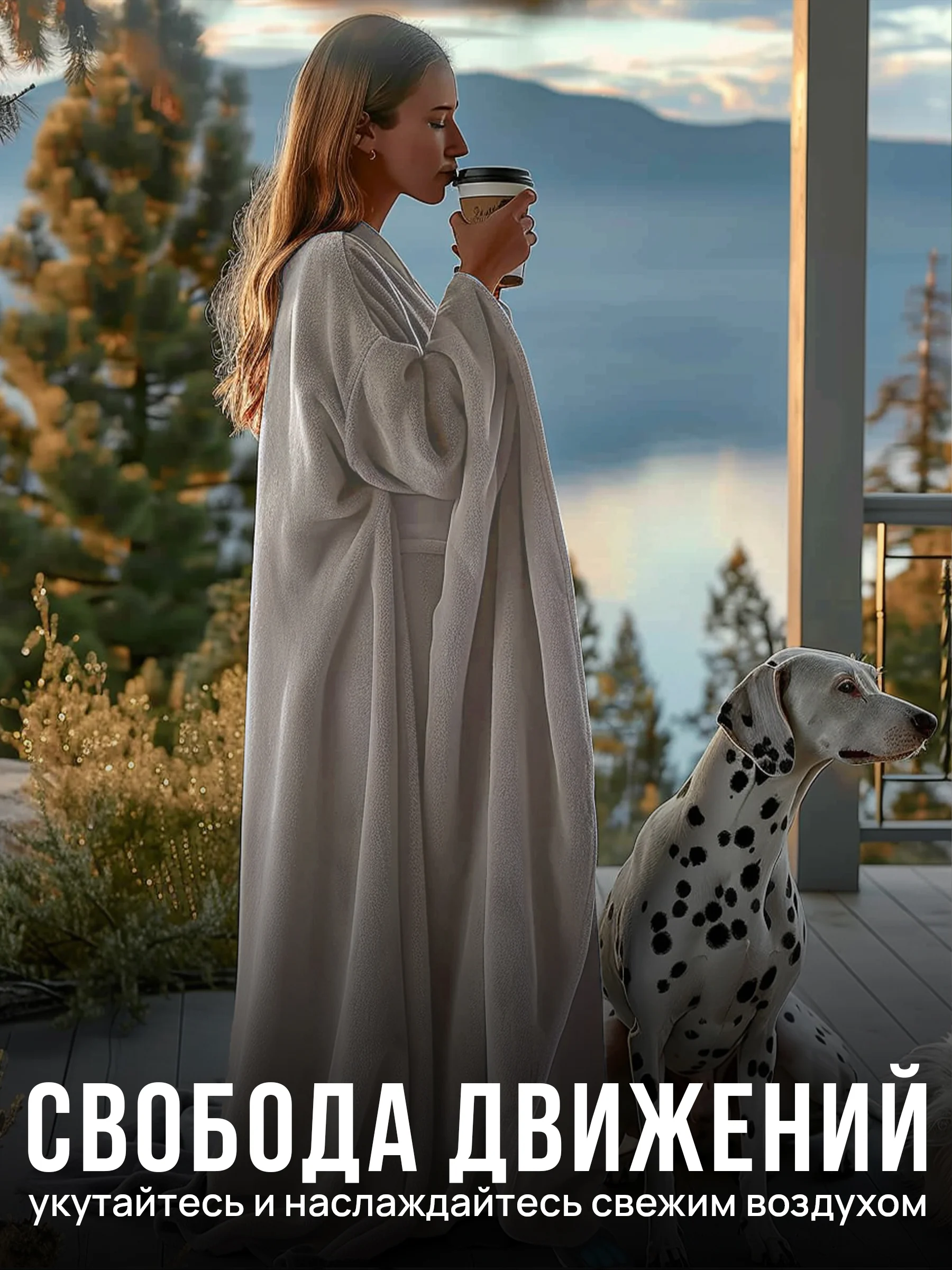 Серый плед с рукавами женский Totmart плюшевый 150*200 см, мягкий пушистый плед-одеяло