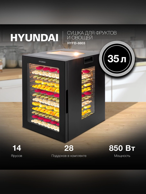 Сушка для фруктов и овощей Hyundai HYFD-8803 28под. 850Вт черный
