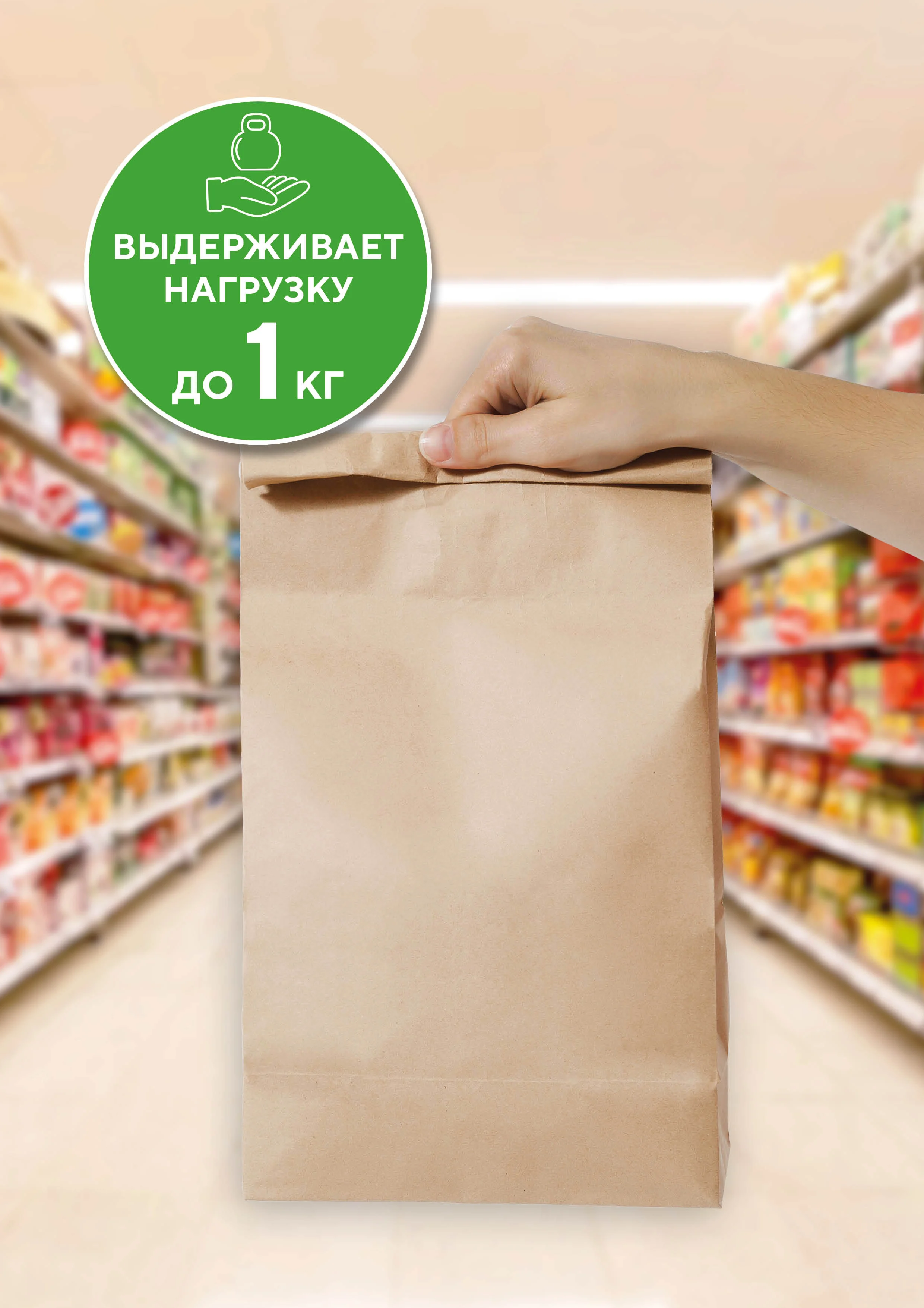 Пакет бумажный без ручек крафт 120 х 80 х 240 мм, 10 шт/уп