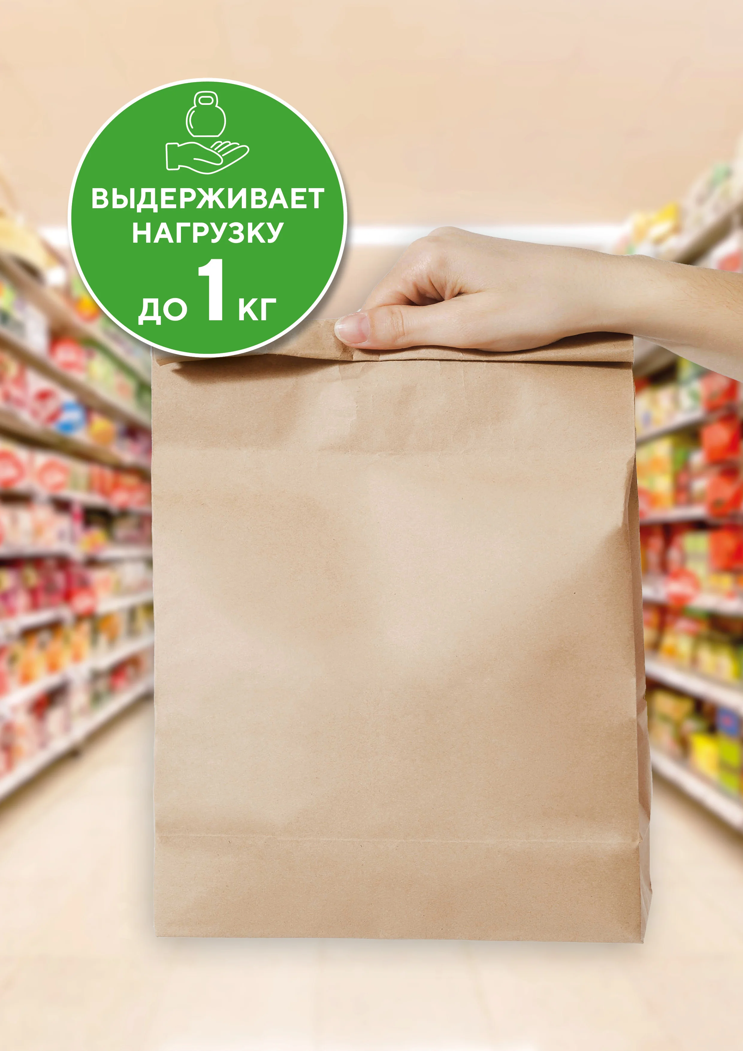 Пакет бумажный без ручек крафт 220 х 120 х 290 мм, 10 шт/уп