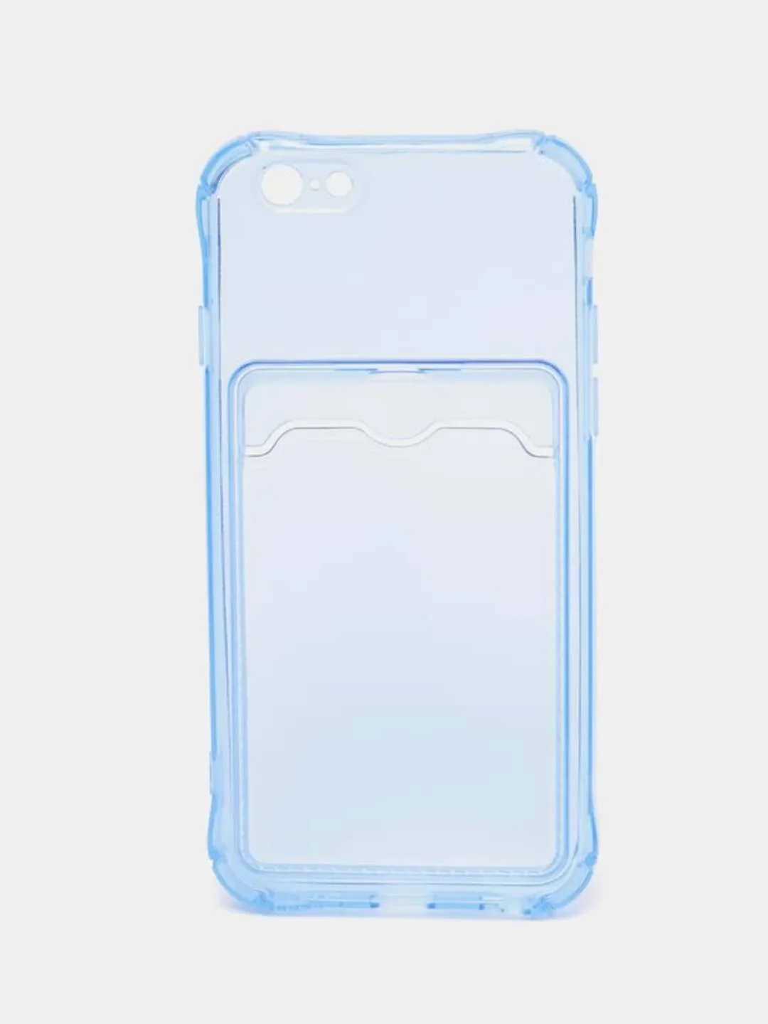 Синий чехол iPhone 11, XR, X, XS, XS MAX, 6, 7, 8 Plus с карманом для карт, прозрачный