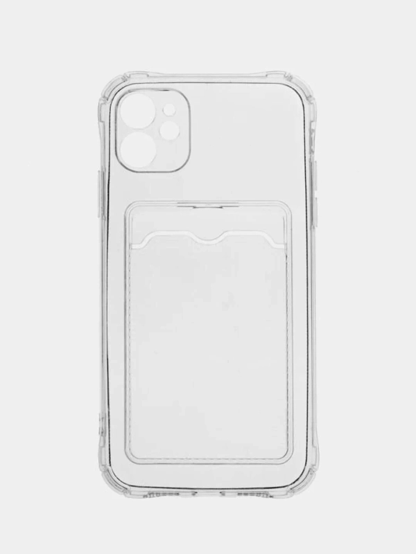 Чехол iPhone 11, XR, X, XS, 12 Pro Max с карманом для карт, прозрачный