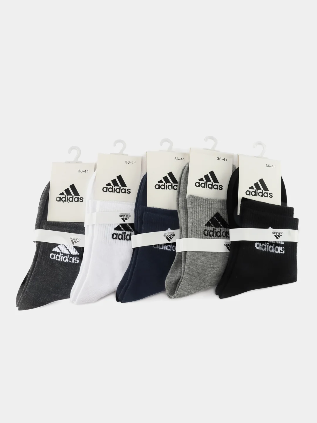 Носки женские спортивные с вышитым принтом Адидас (Adidas) средней длины хлопок, 5 пар