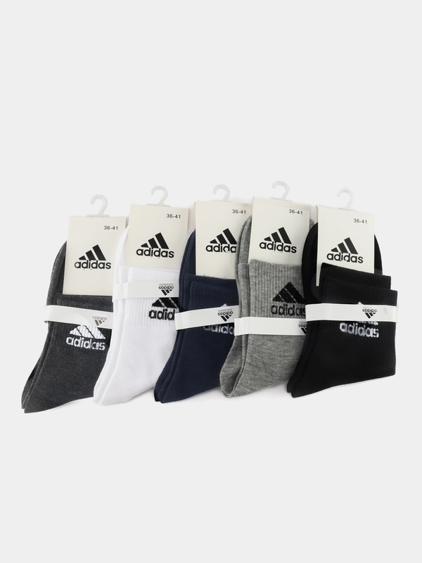 Носки женские спортивные с вышитым принтом Адидас (Adidas) средней длины хлопок, 5 пар