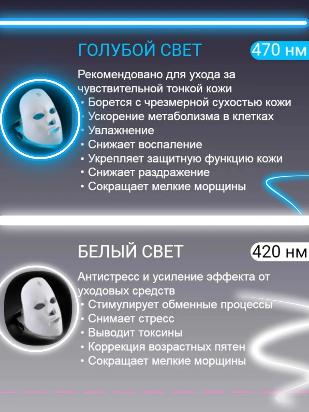 Микротоковый массажер для лица, LED МАСКА ,косметический аппарат
