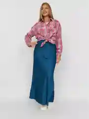 Синий юбка атласная шелковая нарядная макси