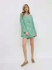 Зеленый костюм пиджак с юбка-шортами стильный плотная ткань деловой