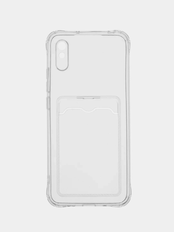 Силиконовый чехол для Xiaomi Redmi 9A / Сяоми Редми 9А прозрачный, с карманом для карт