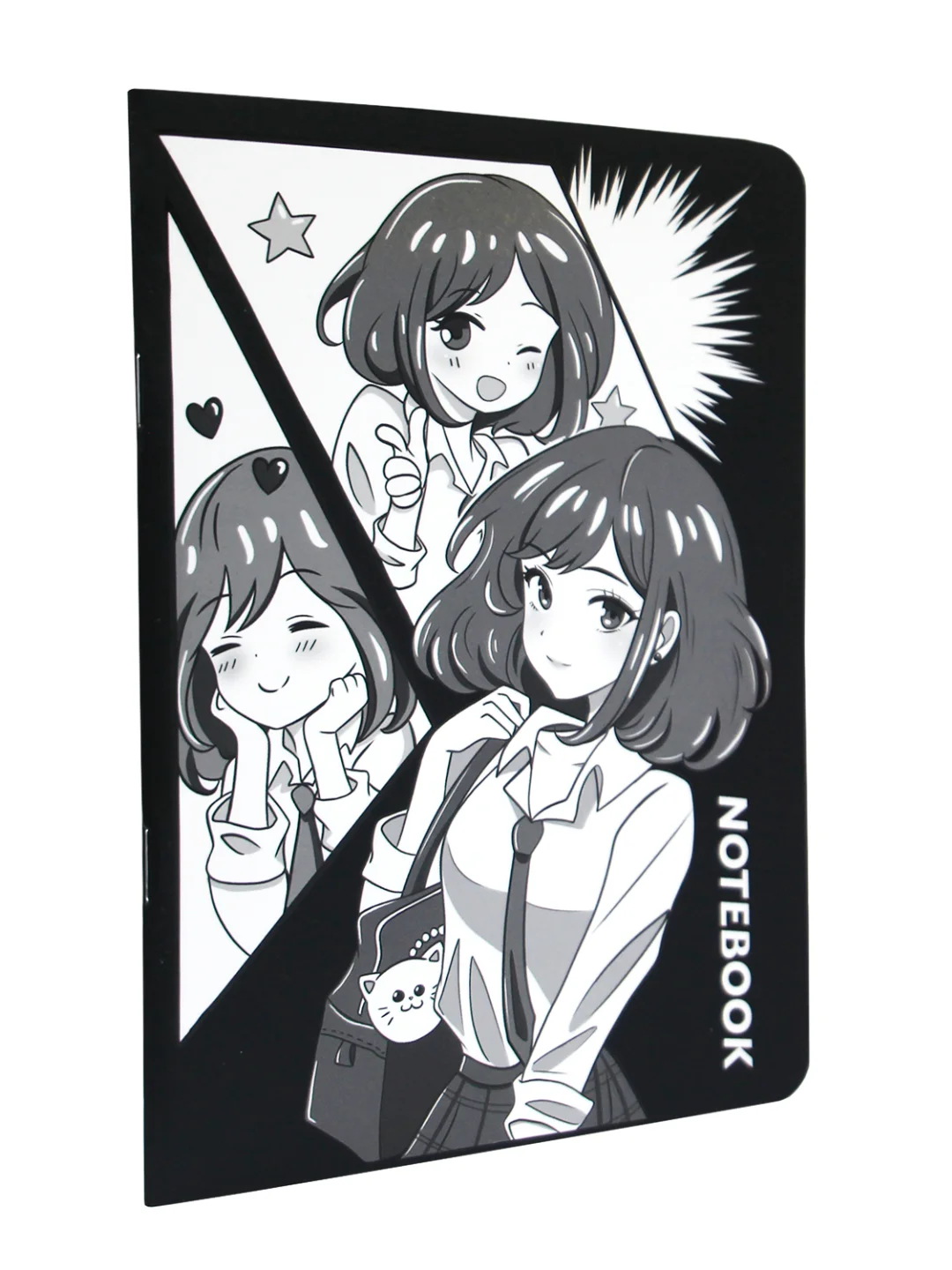 Черный блокноты в линию/в клетку А5 40 листов Black & Pink/I love pink/Аниме монохром. Проф-Пресс