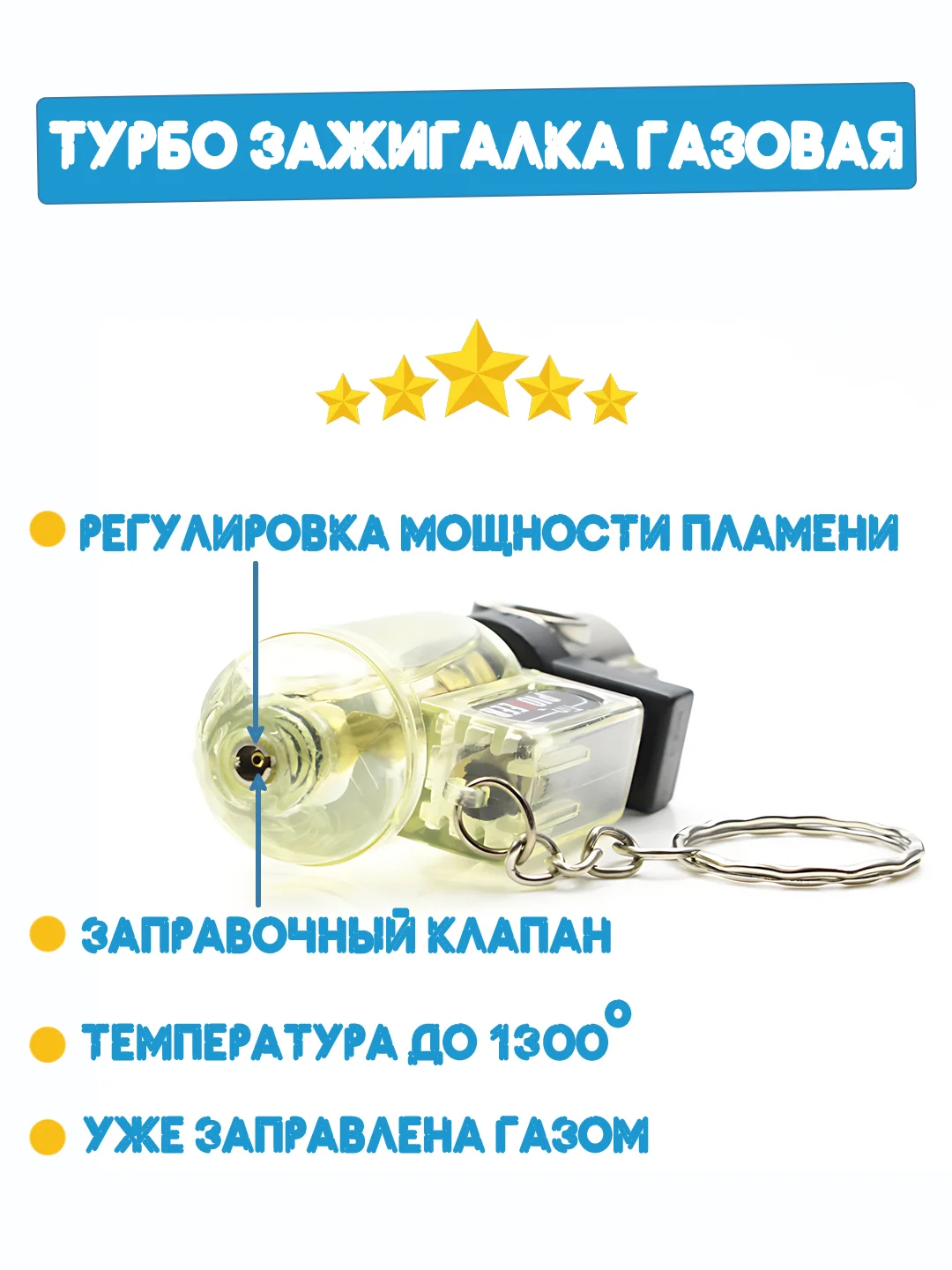 Прозрачный турбо зажигалка "Горелка" газовая, заправляемая