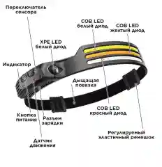 Черный фонарь налобный аккумуляторный светодиодный COBA CB-689-3
