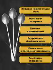 Ложки чайные Daswerk, 609076, набор 6 штук 19,5 см длинные, нержавеющая сталь, серебристые