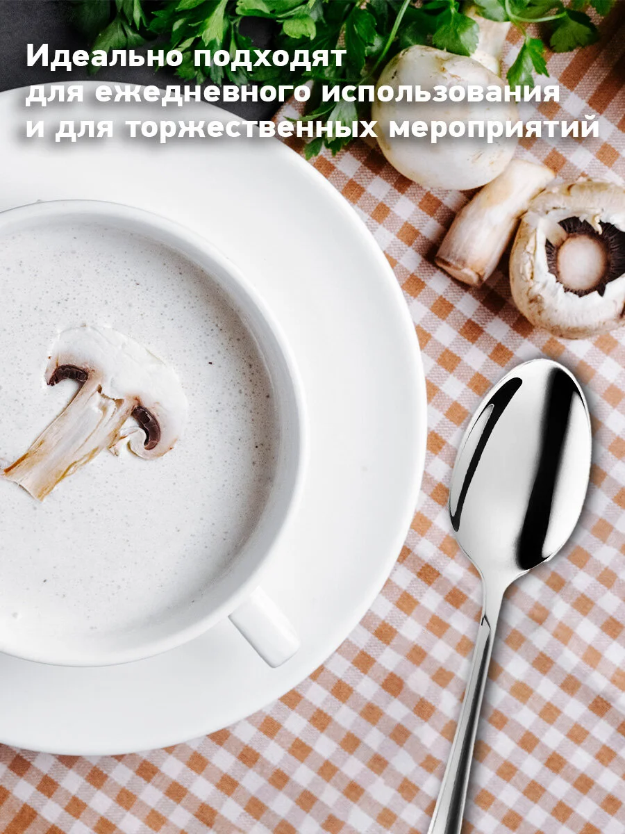 Ложки столовые Daswerk, 609077, набор 6 штук классические, нержавеющая сталь, серебристые