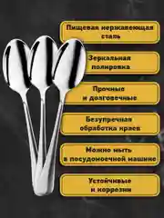 Ложки столовые Daswerk, 609077, набор 6 штук классические, нержавеющая сталь, серебристые