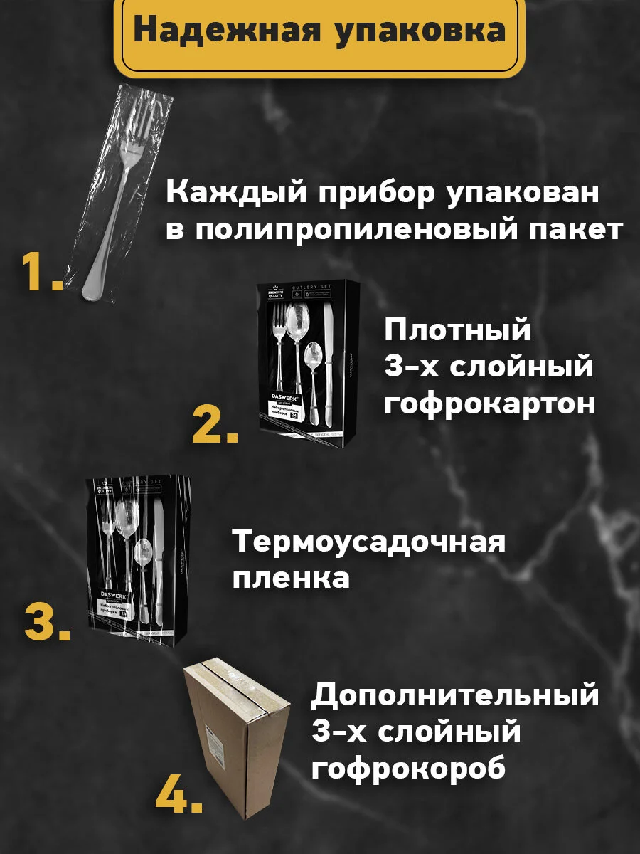 Набор столовых приборов 24 предмета Daswerk, 609073, ложки вилки ножи, нержавеющая сталь