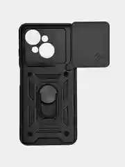Черный чехол Tecno Spark GO 1 / GO 2025 / Pop 9 противоударный с металлической подставкой кольцом