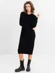 Черный платье трикотажное, теплое  с капюшоном