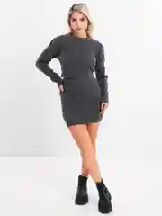 Серый трикотажный костюм с юбкой вязаный двойка