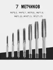 Набор метчиков M3-M12 , 7 предметов, сталь HSS
