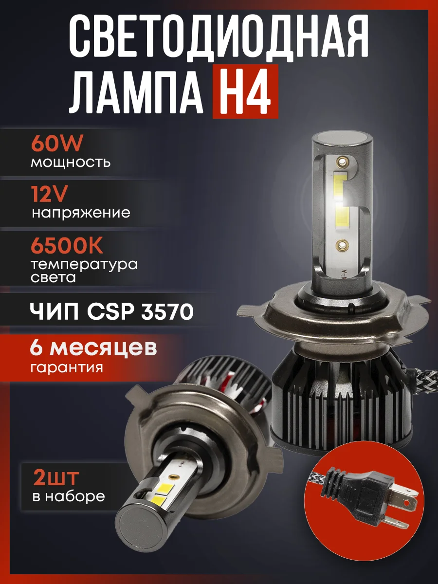 Светодиодная автомобильная Led лампа на цоколь H4, H7, H1, H11/Н8/Н9