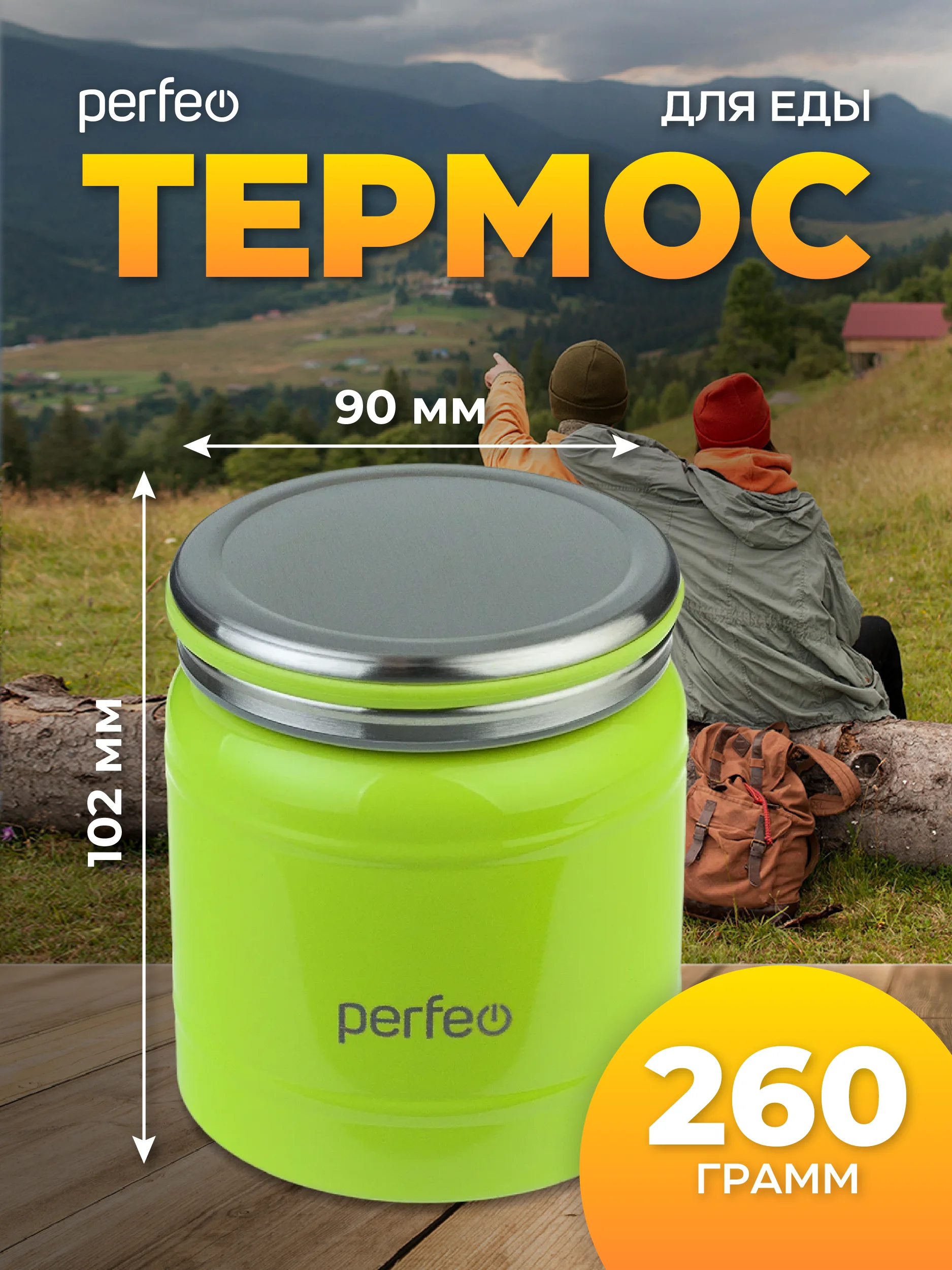 Термос для еды с широким горлом PERFEO, объем 0,3 л., зеленый (PFD0209)
