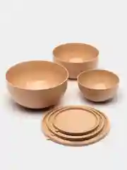 Бежевый меланж набор круглых мисок с крышками 3 шт. (1,2л,. 2,5л., 4л.). Салатница / салатник набор