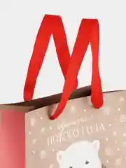 Коричневый пакет крафтовый квадратный "Новогодний мишка"