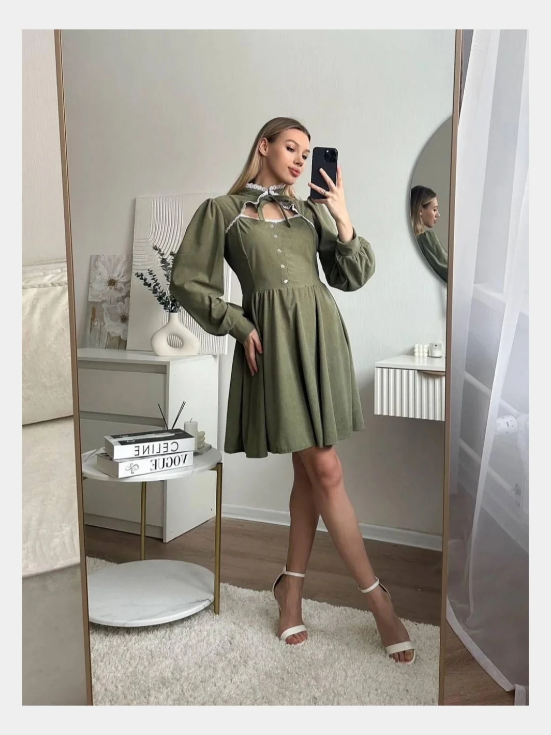 Зеленый платье женское вечернее, повседневное, вельвет