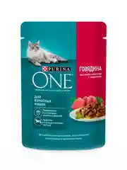 Влажный корм Purina ONE, для взрослых кошек, с говядиной и морковью, 75 г х 26 шт