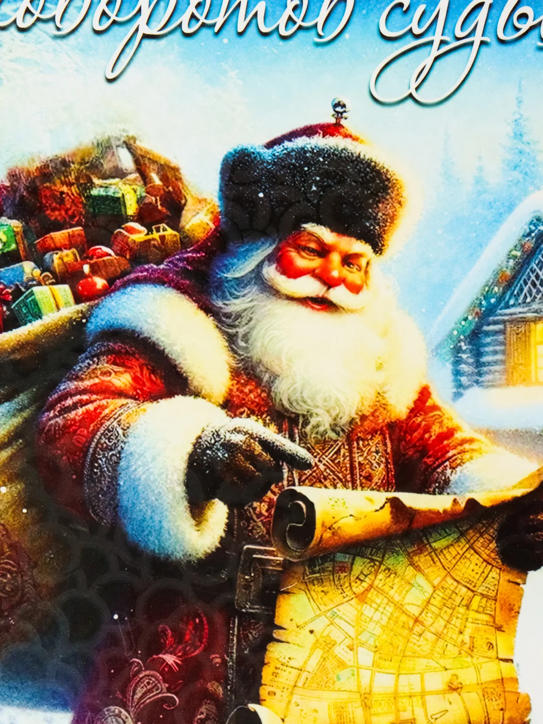 Небесно-голубой доска разделочная сувенирная новогодняя с голографическим покрытием