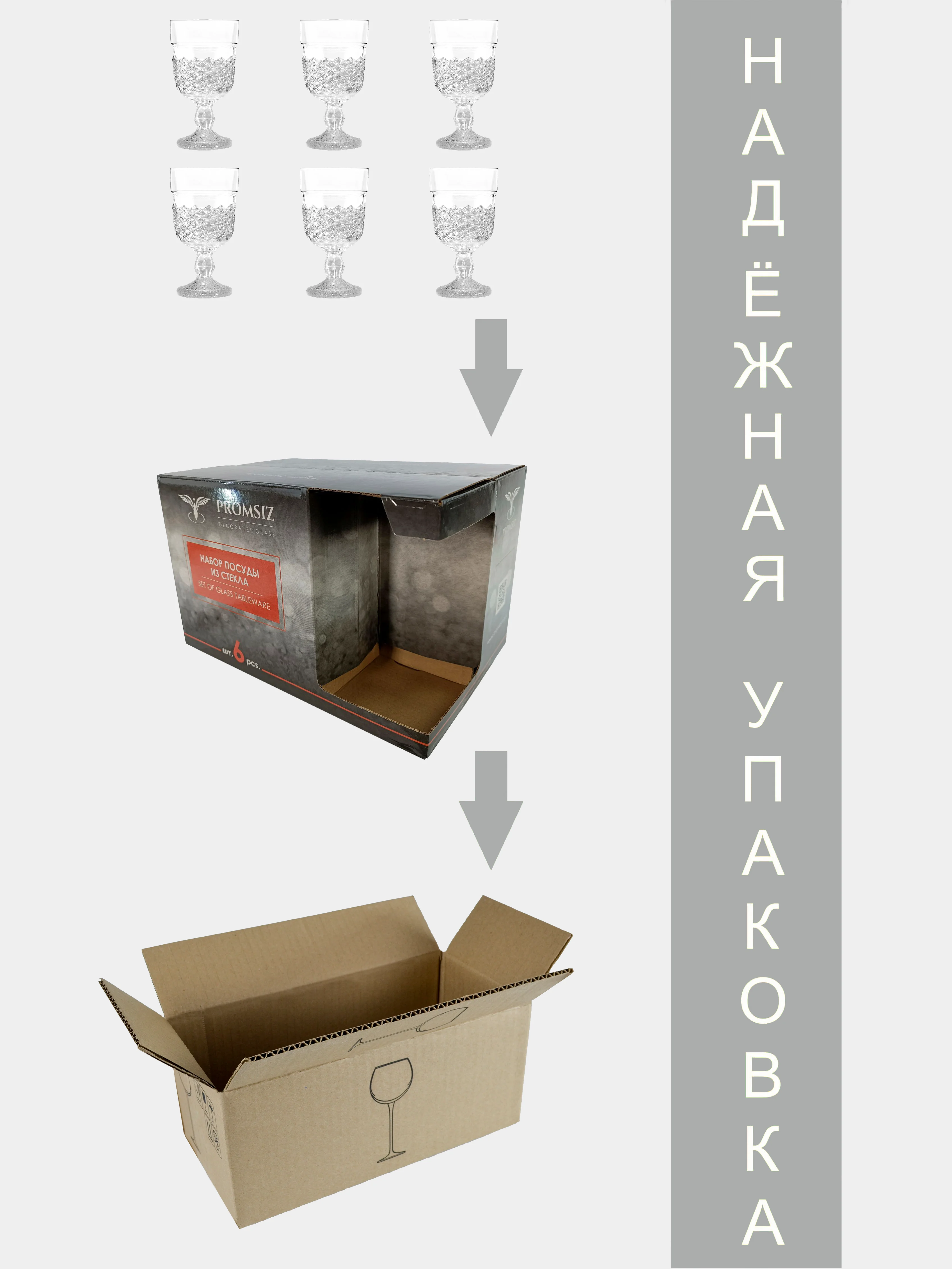 Бокалы для вина, подарочный набор, 6 шт., 330 мл, PROMSIZ