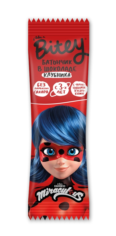 Батончик в шоколаде с кусочками фруктов Bitey «Клубника», 35 гр